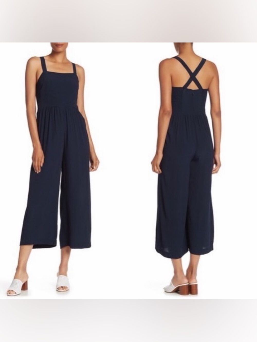 Madewell Navy Square-Neck Wide-Leg Jumpsuit with Cross Back